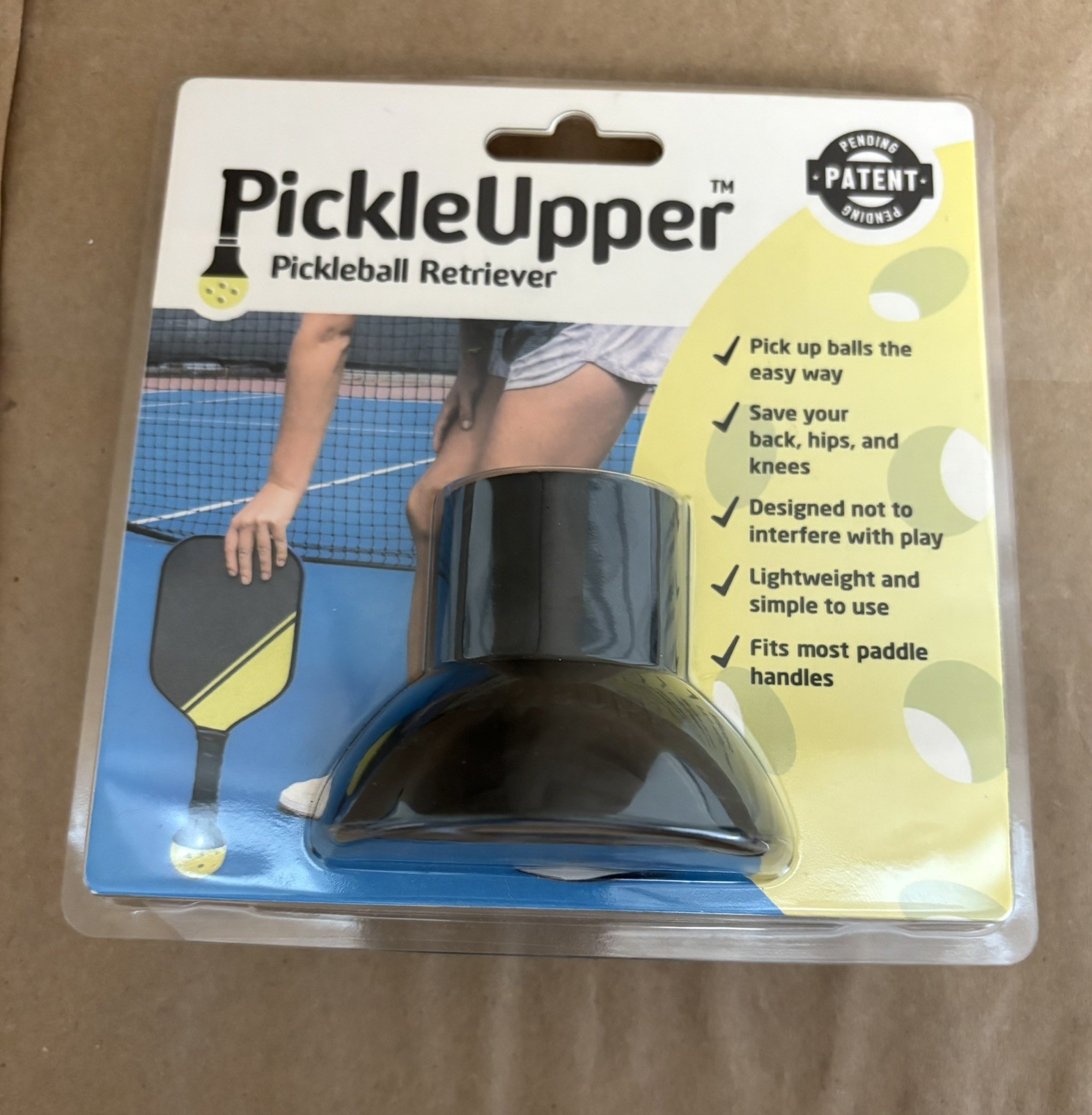 PickleUpper Attach to Pickleball Ball Paddle Pick Up Balls Without Bending Over