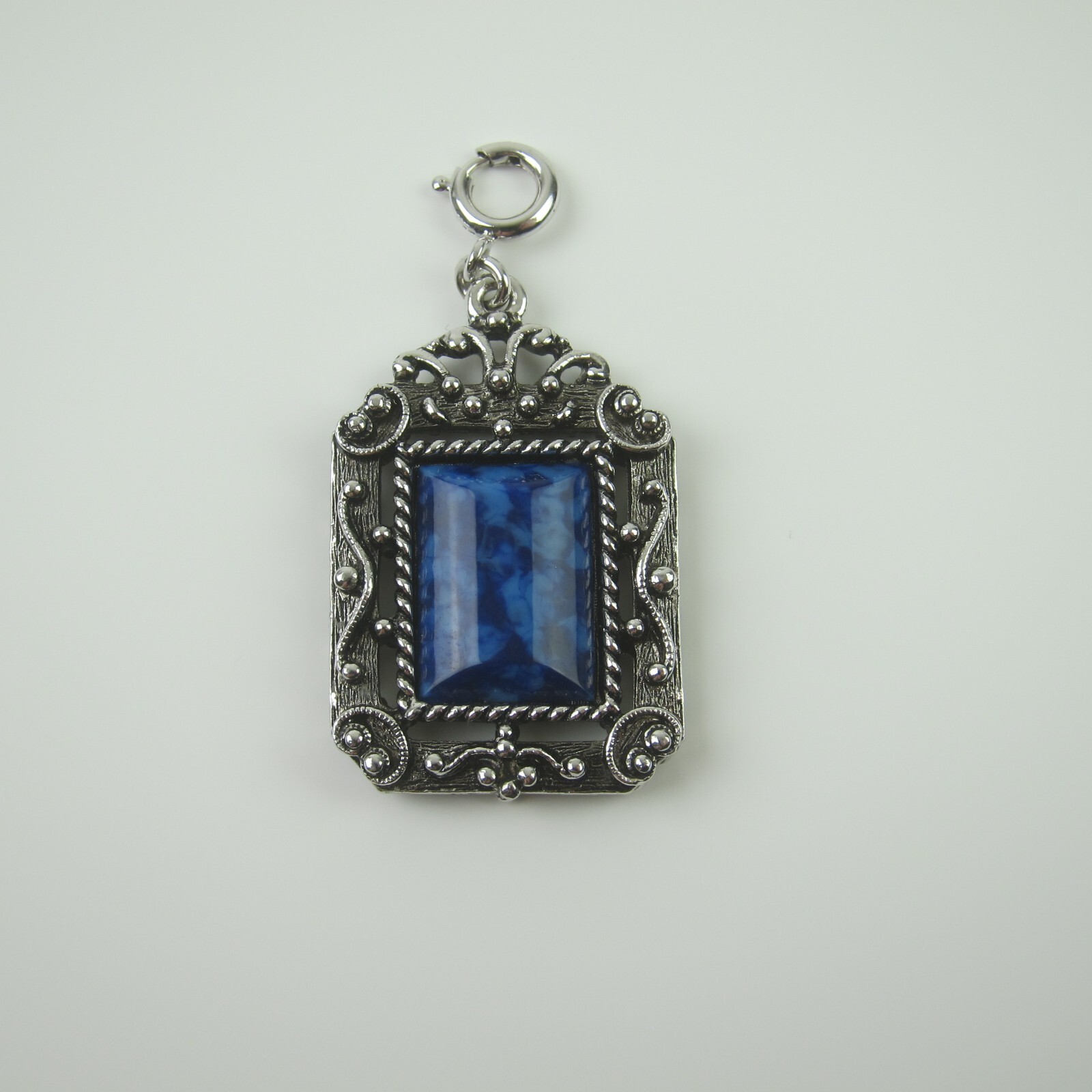Vintage Sarah Coventry Roman Holiday Reversible Silver tone Blue Charm Pendant