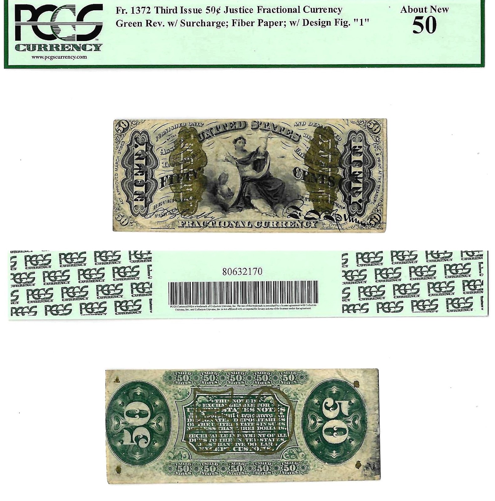50 Cents Third Issue Fractional Currency Fr. 1372 PCGS AU 50