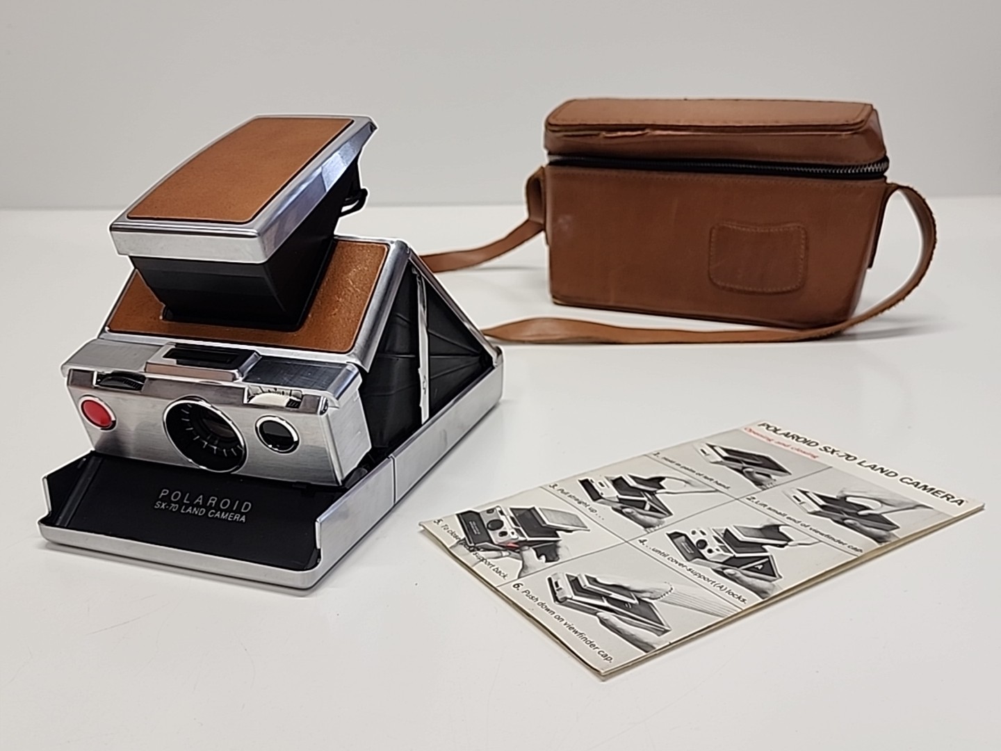 Polaroid SX-70 70 Land Camera W/ Leather Case Book, Flash Bar - Tested Works