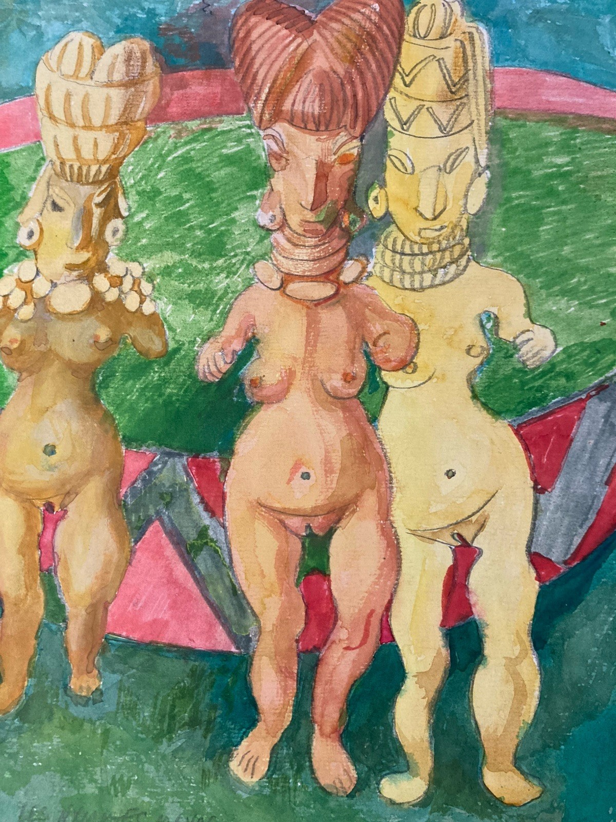 Très Beau Dessin Surréaliste Gouache Papier Jacques Allonsius 1979 Nymphes Maya