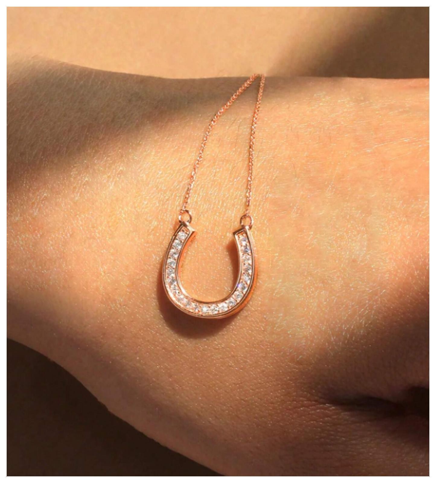 Sparkly horseshoe - Necklace - Rose Gold - CZs - 18"