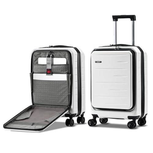 Carry On Luggage 22×14×9 Airline Carry On - 20 Inch - Front Open Ivory White