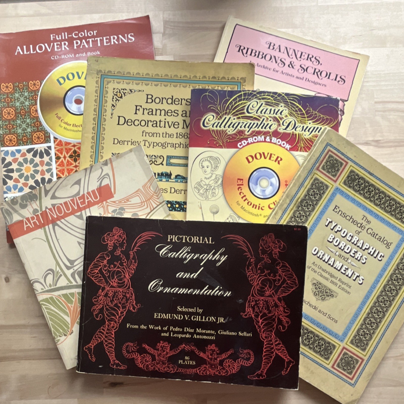 Lot of 7 Dover Art Instruction Calligraphy Borders Patterns Typography