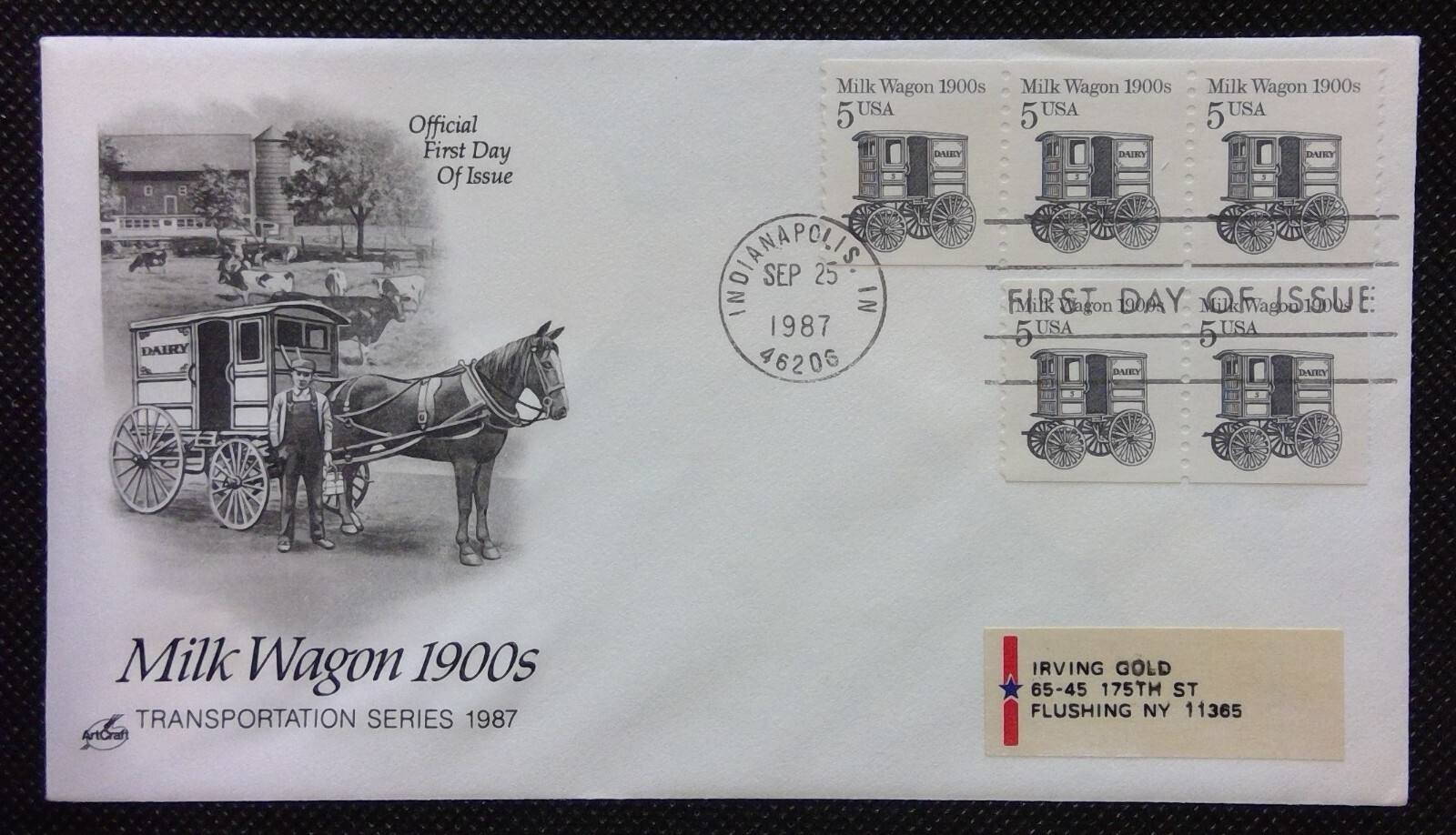 Scott 2253 FDC Milk Wagon Transportation Series STRIP 3 2 Art Craft ADDRESSED