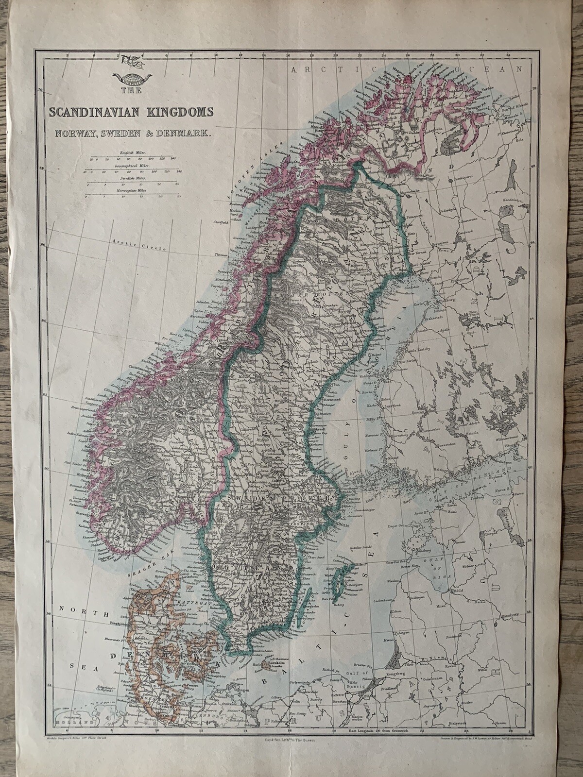 1863 Scandinavia Antique Hand Coloured Weekly Dispatch Map