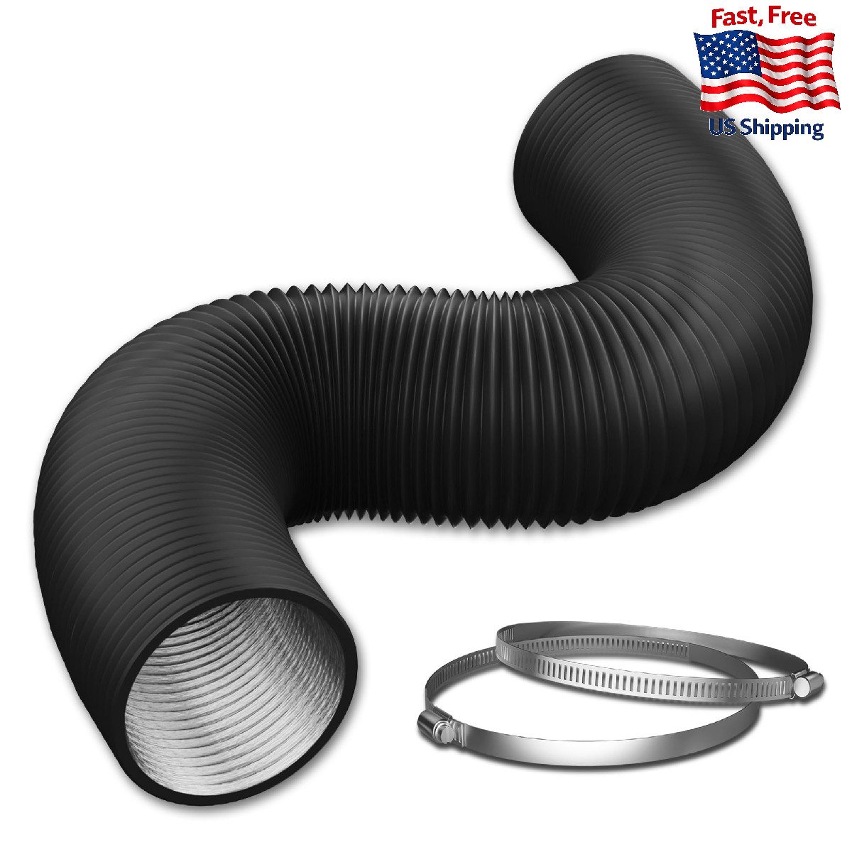 12 Inch Flexible Ducting Hose 12 Feet Black Aluminum Ducting -4 Layer Protection