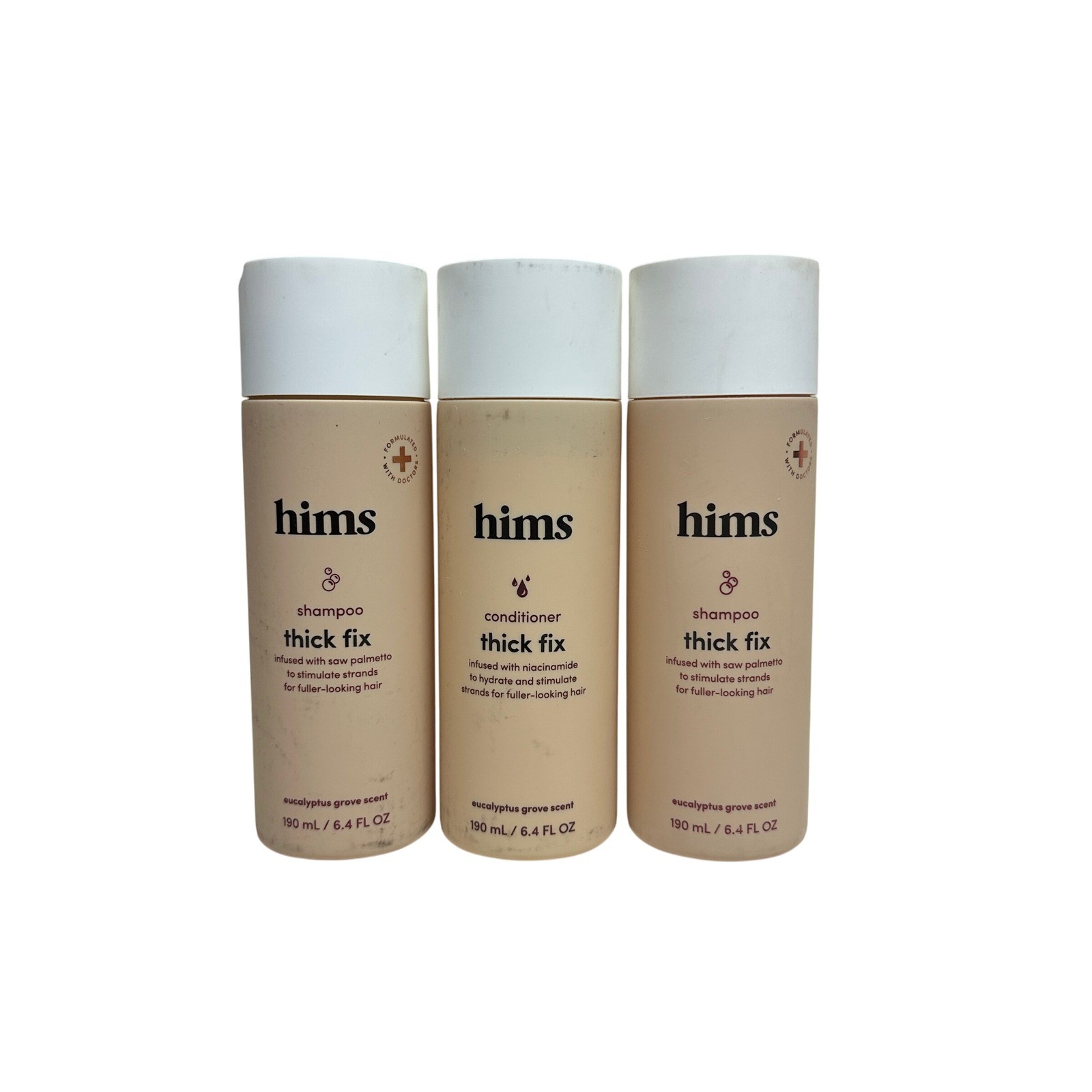 3 pack Hims Thick Fix Shampoo & Conditioner Set Eucalyptus Grove 6.4 fl oz