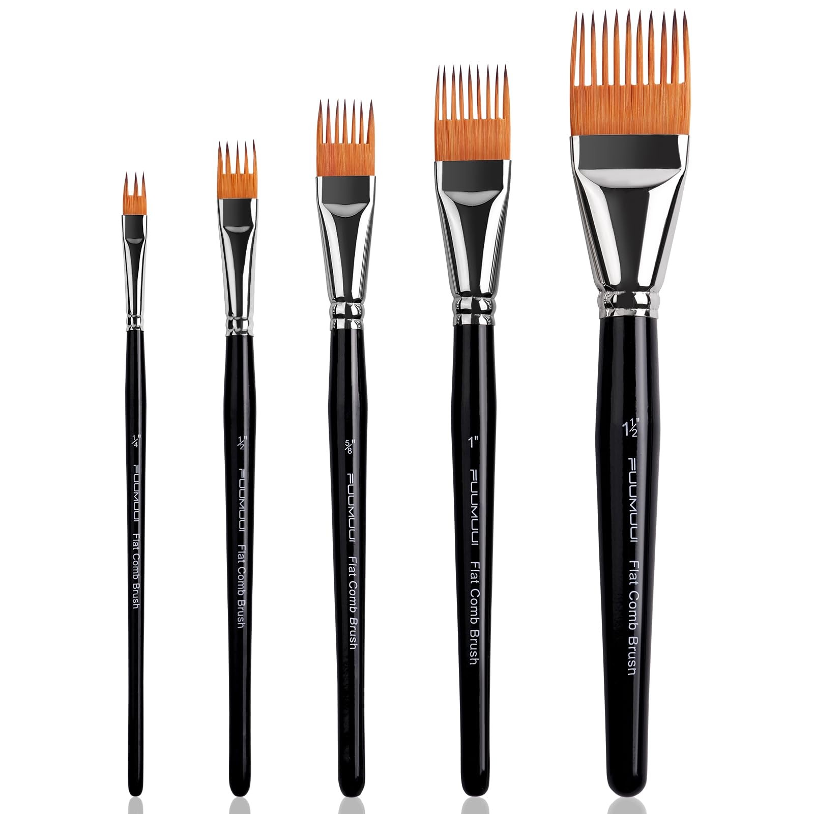 Fuumuui Grainer Brush Set - 5pc Flat Comb for Unique Texture, Acrylic, Oil, Wate