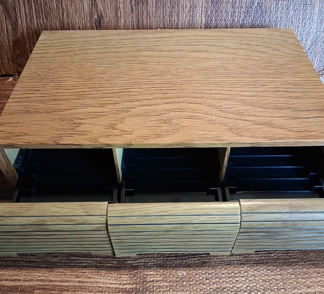 Cassette Tape Faux Wood Horizontal Storage Slide 3 Drawers 36 Slots Vintage