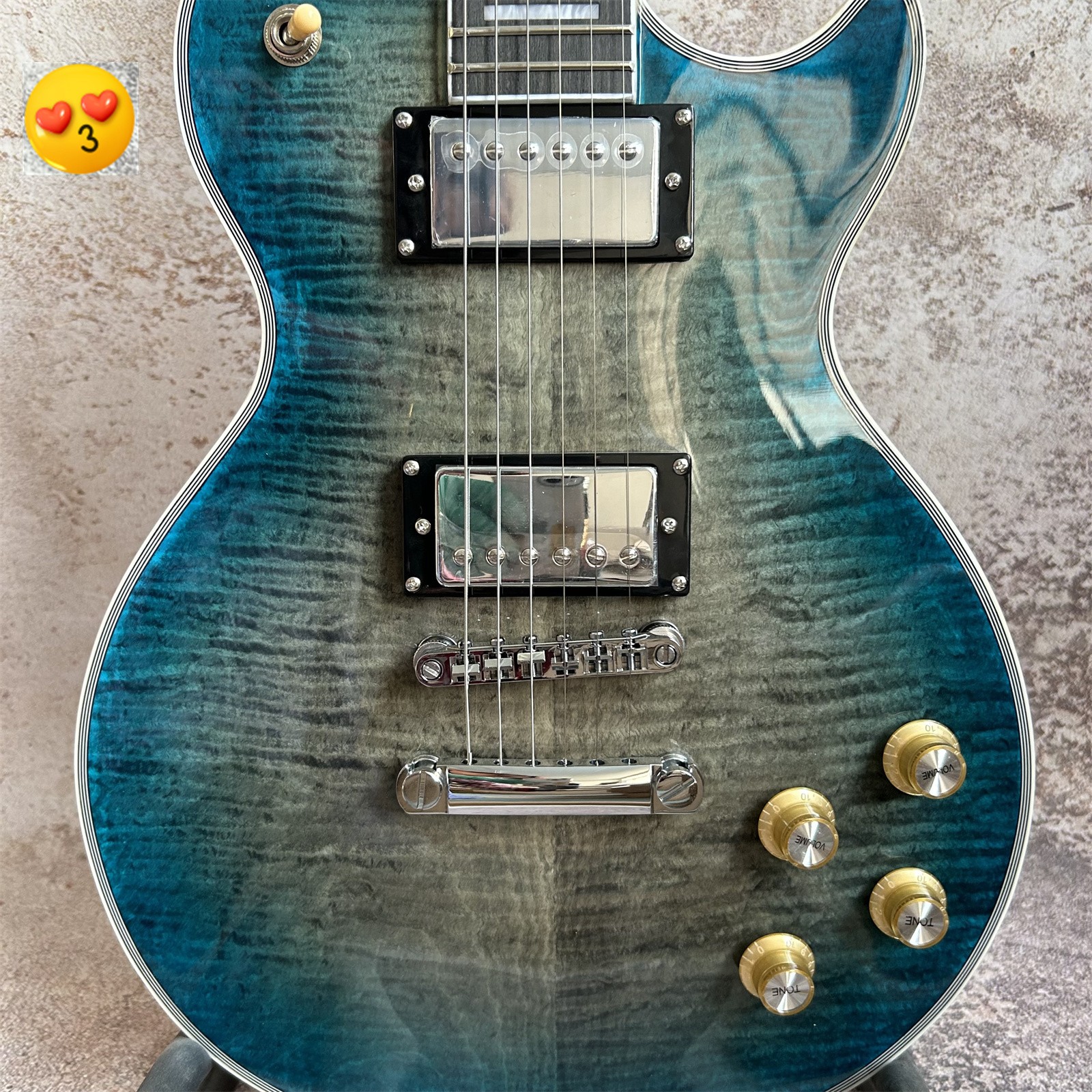 U.S Shipping Gray Blue Quilted Maple Top Electric Guitar Chrome Parts 6 Strings