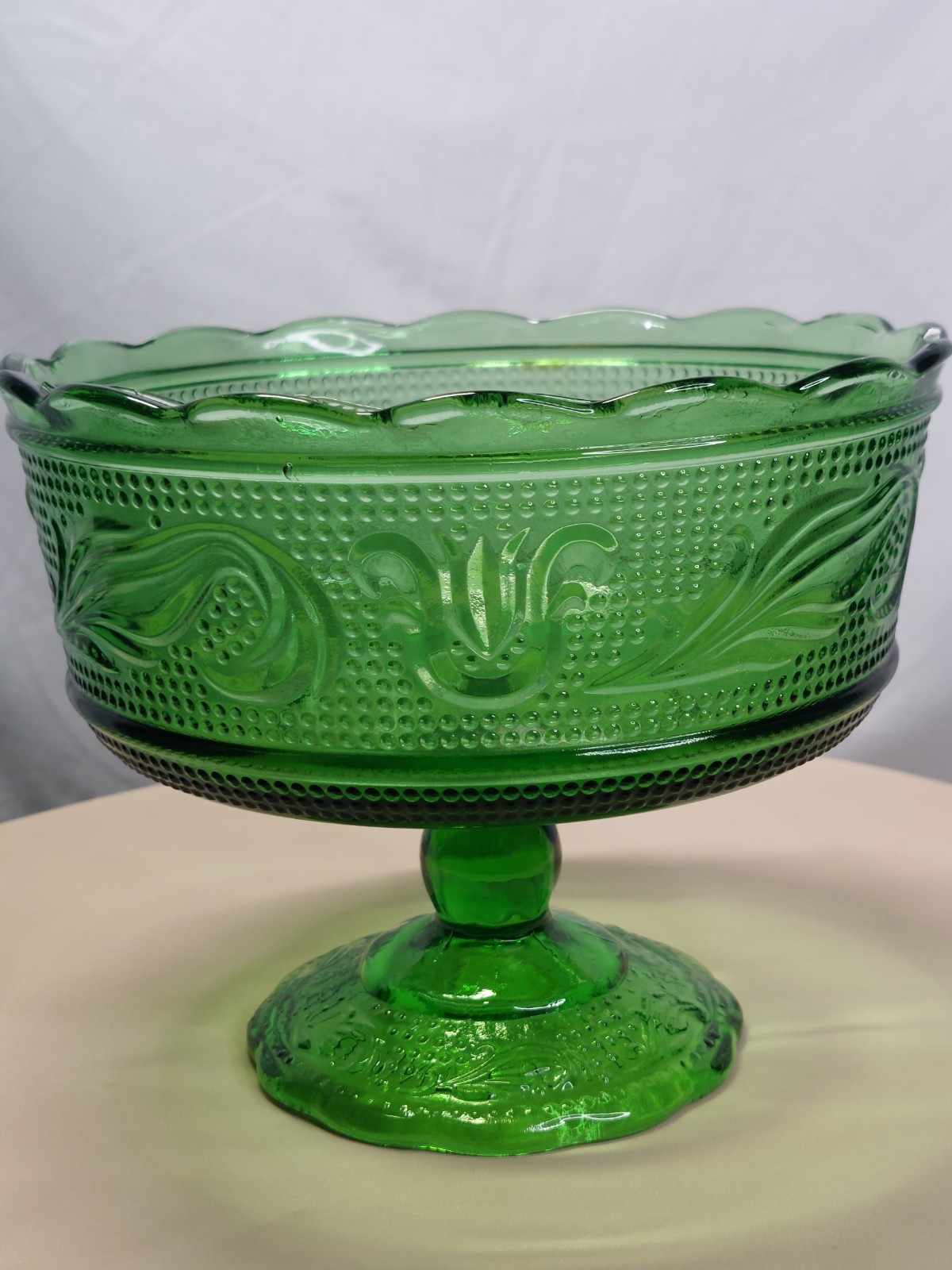Vintage Green Candy Dish Glass EO Brody Compote Retro Boho Aesthetic Planter