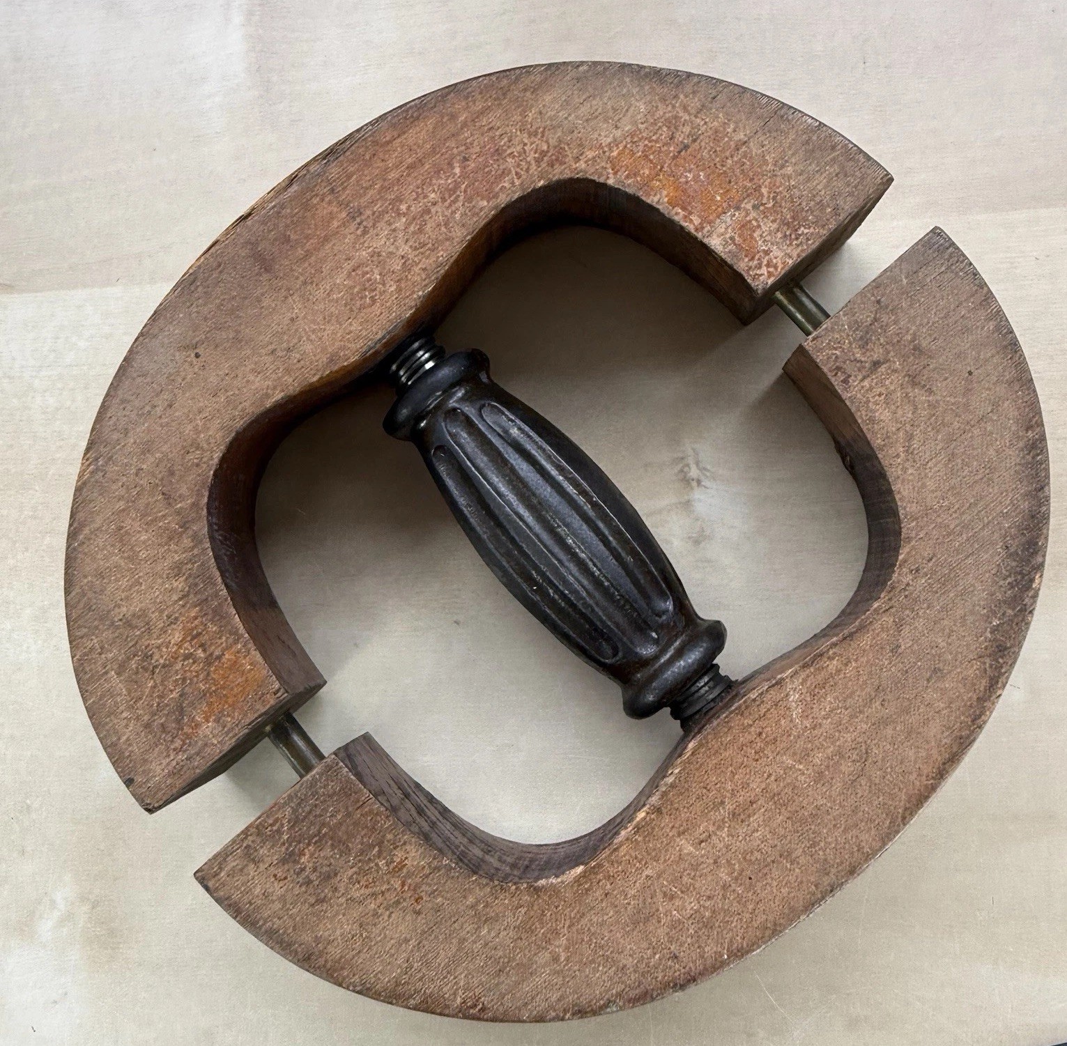 Antique Hat Stretcher Wood Cast Iron Handle, Brass Sizer 6 3/4 Expands to 7 3/4