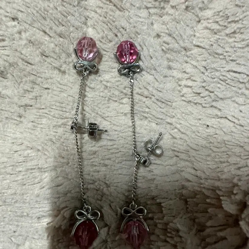 Unbranded Pink Crystal Drop Earrings with Ribbons, New