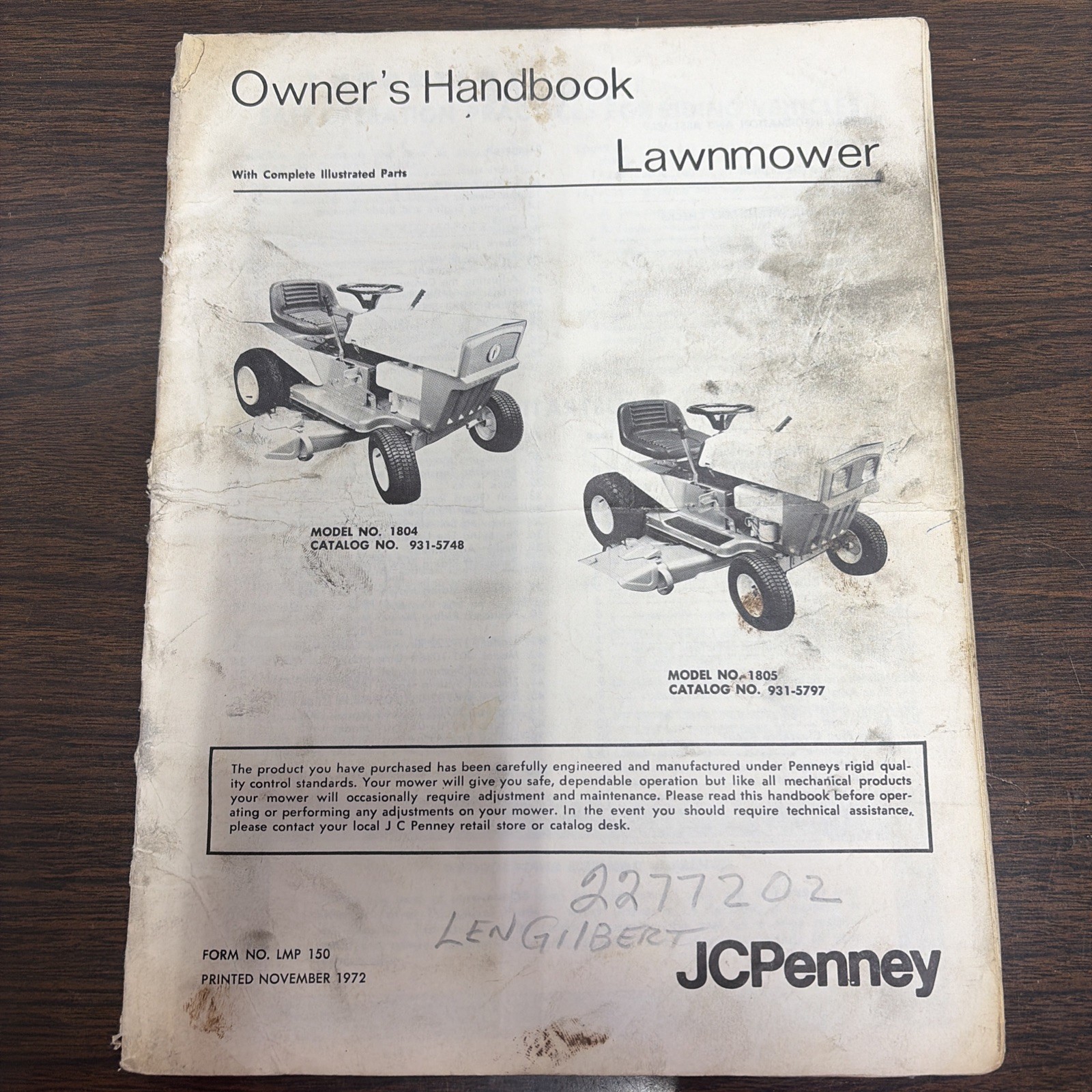 JCPenney 1805 Lawnmower Owner’s Manual 