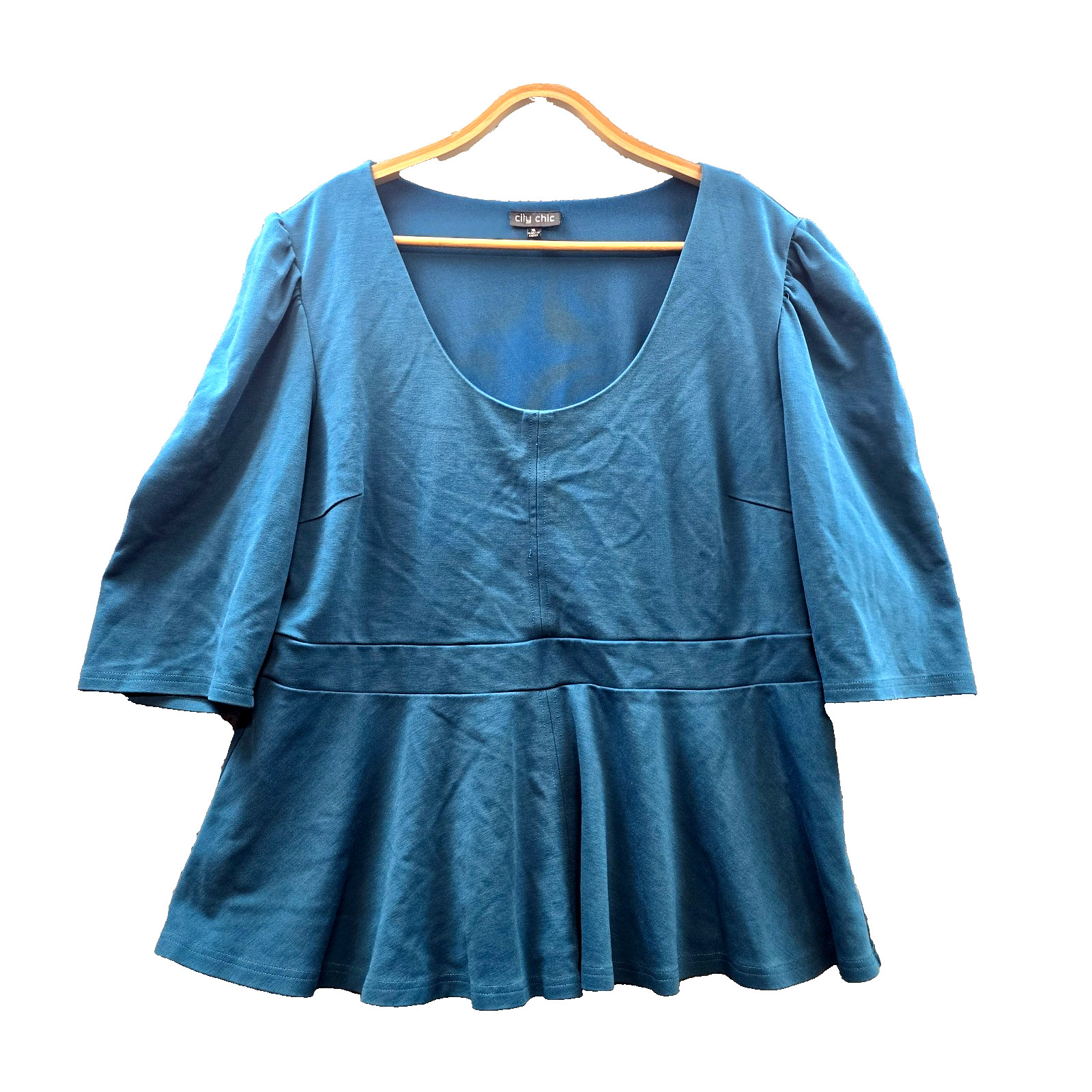 City Chic Top Blouse Womens Plus Size XL Green Stretch Knit Short Sleeve Scoop