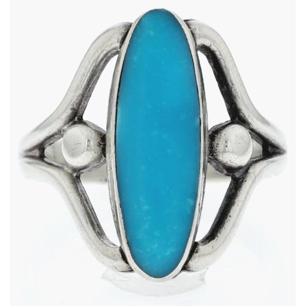Vtg Navajo Bell Trading Post Sterling Silver Turquoise Ring Native American 5.25