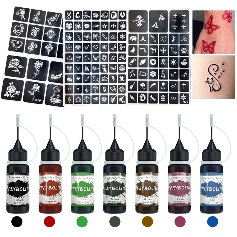 4pcs Temporary Tattoo Ink Gel Kit with 3 Stickers Body Art Makeup Set - NEW