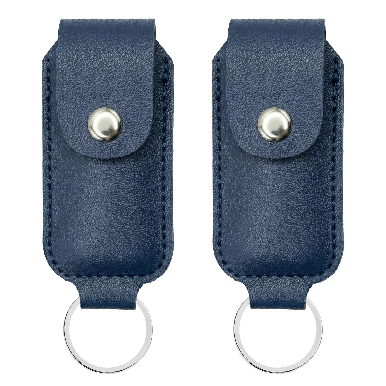 2-Pack PU Leather USB Flash Drive Case with Keychain, Anti-Lost Thumb Blue 