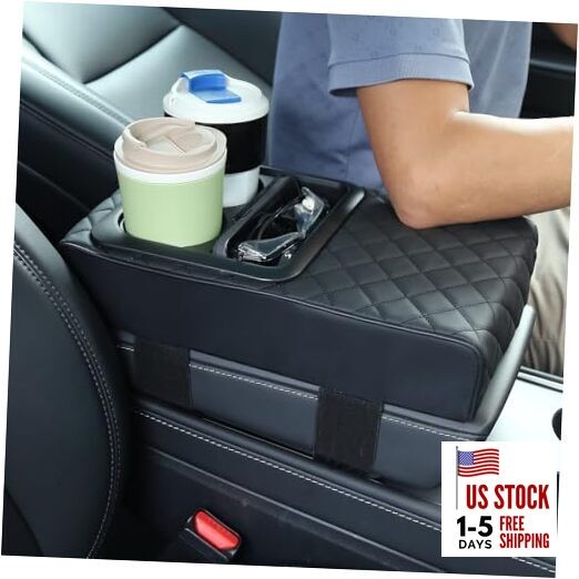  Car Armrest Cushion - Multifunctional Faux Leather Armrest Cushion with BLack