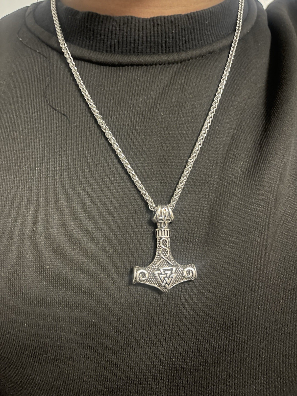 Viking Mjolnir Hammer Pendant Necklace Silver Gold Rope Chain for Men