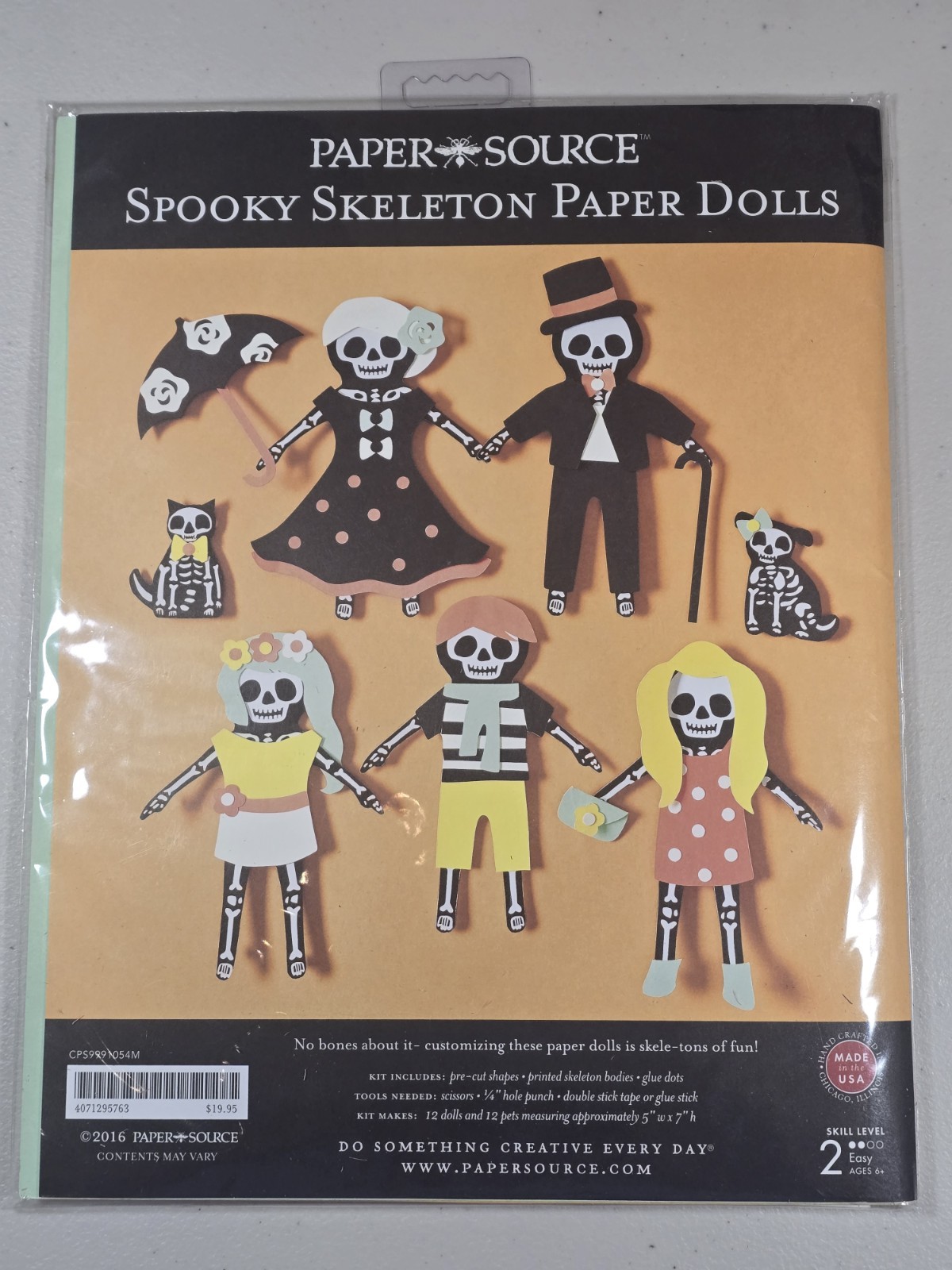 Paper Source Kit - Spooky Skeleton Day Of Dead Vtg 2016 Halloween Paper Dolls 