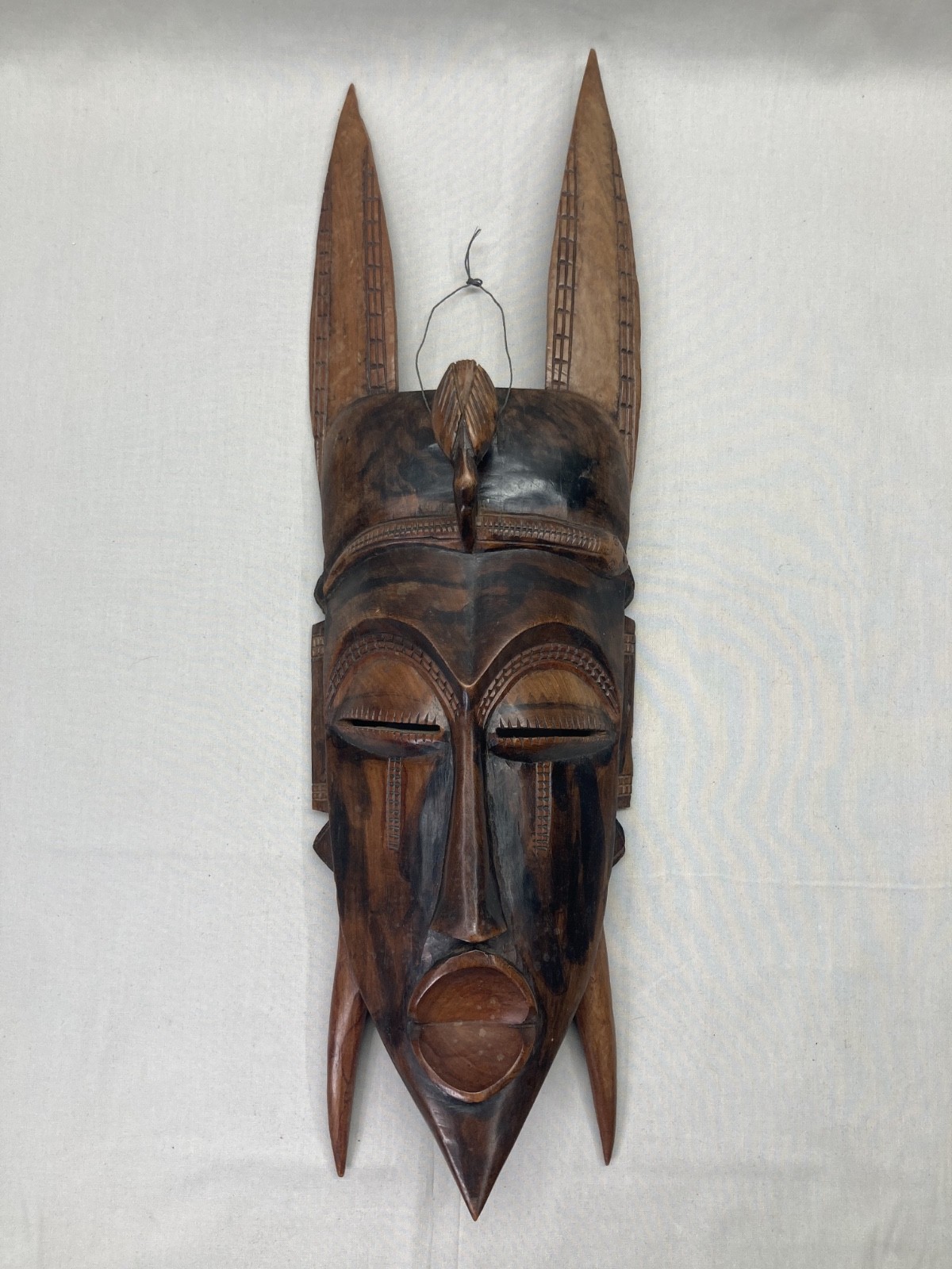 African Vintage Senufo Kpelie Ceremonial Tribal Wood Mask Folk Art