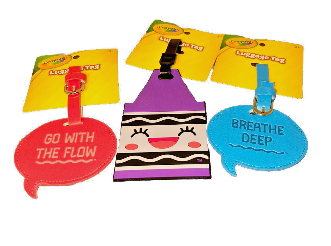 Crayola Luggage Suitcase Tag Pink Blue Purple Information Tag Set of 3 New Fun !