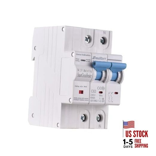 2P Smart Circuit Breaker, 100A 220V WiFi Smart Energy Monitor Switch Meter, 