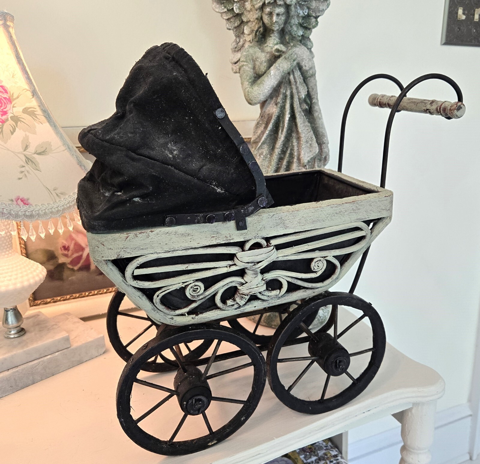 Decorative - Vintage Wicker Ratan Doll Pram Carriage Buggy Stroller Home Decor