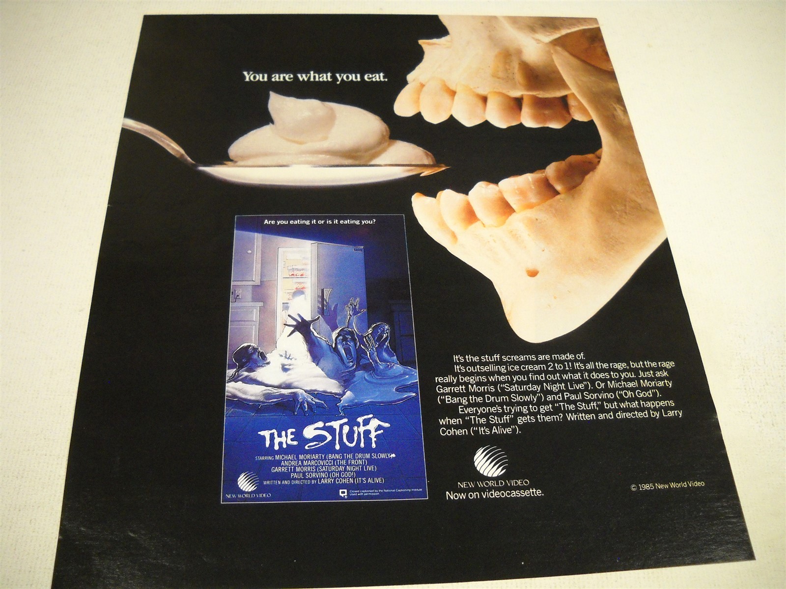 The STUFF Horror original 1985 Promo Display Ad YOU ARE WHAT YOU EAT 