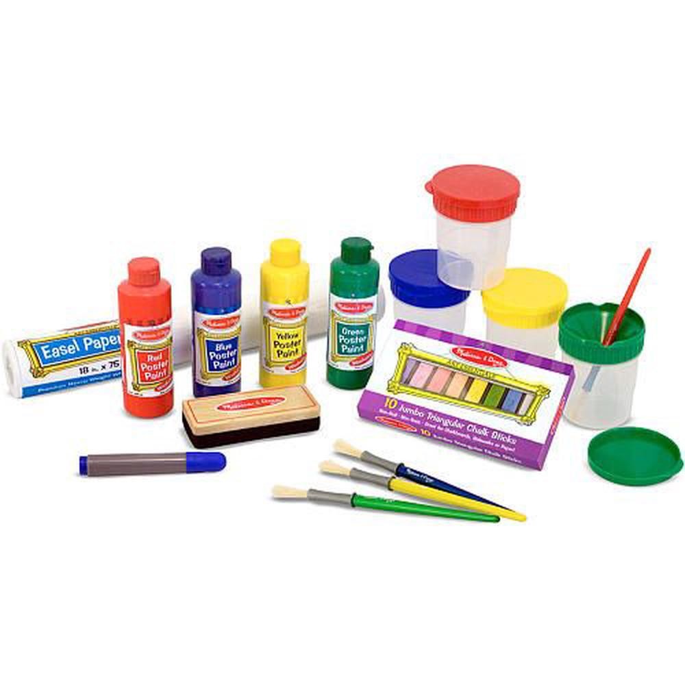 Easel Accessory Set - Paint, Cups, Brushes, Chalk, Paper, Dry-Erase Marker - Mel