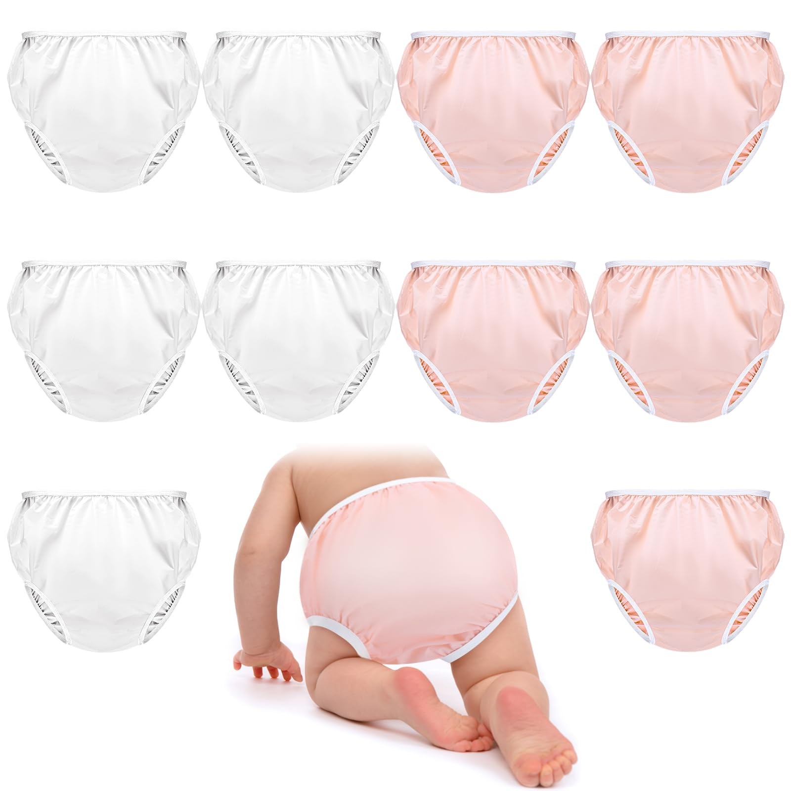 10 Pairs Waterproof Plastic Pants for Toddlers Reusable Plastic Diaper Covers...