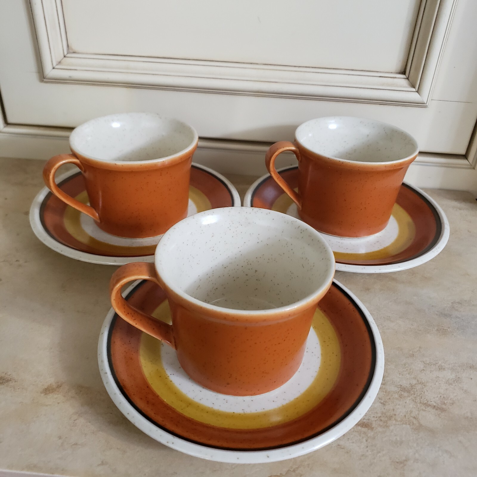 SET OF 3 *~MCM IMPERIAL BY W. DALTON TANGERINE P9261~TEA COFFEE CUP & SAUCER SET