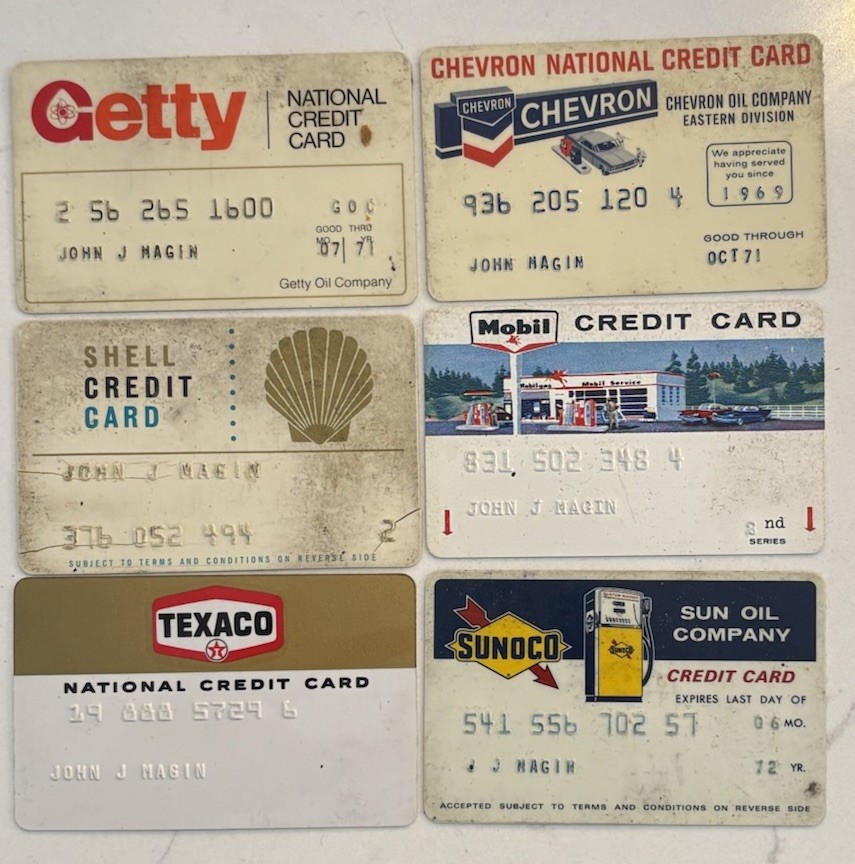 Vintage Lot Of 6 Gasoline, Petroliana Credit Cards Shell Mobil Getty Texaco etc.