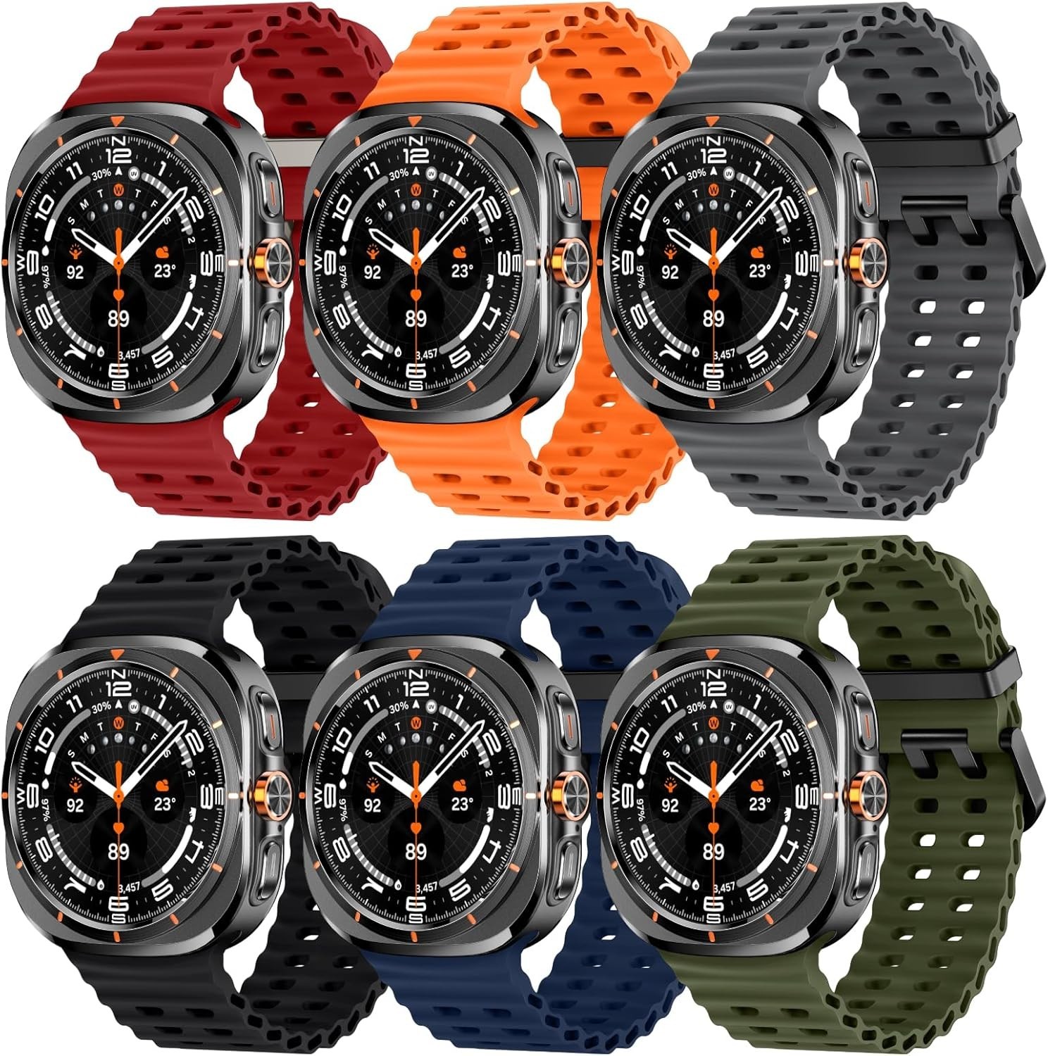 [6-Pack] Breathable Ocean Silicone Bands For Samsung Galaxy Watch 7 Ultra 47mm