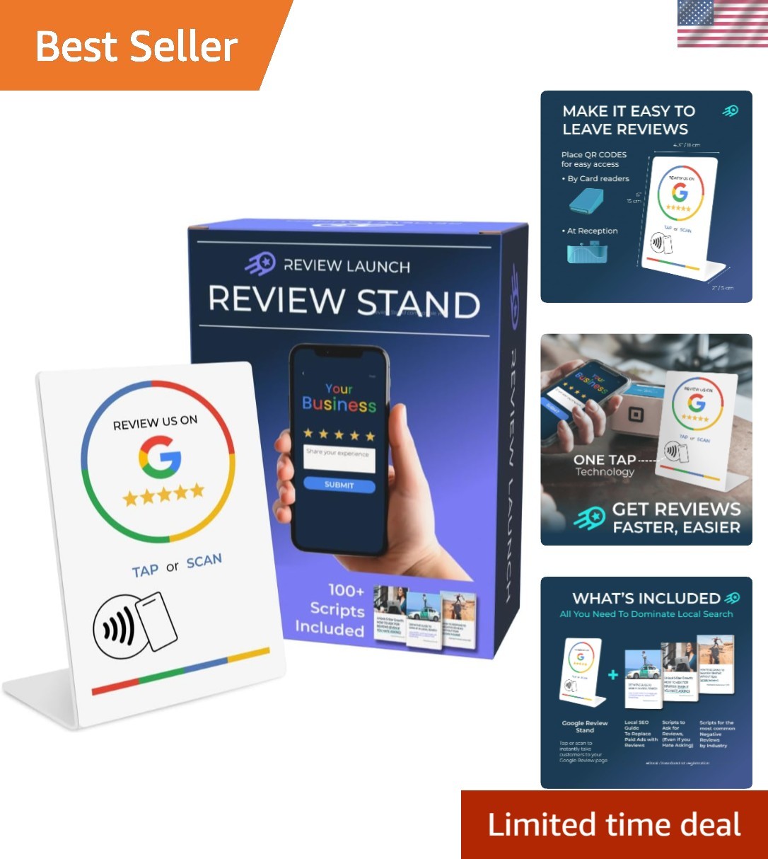 Instant Online Reviews! Large NFC Review Stand - 3-Pack for Local Businesses