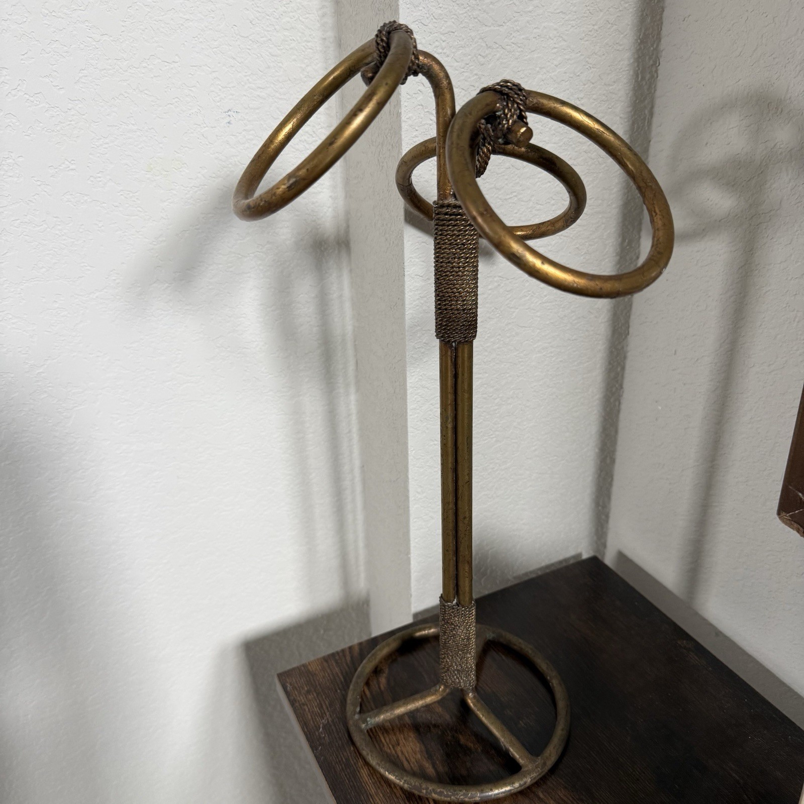 Vintage Mid 20th Century Italian Gilt Three Ring Metal Towel Holder