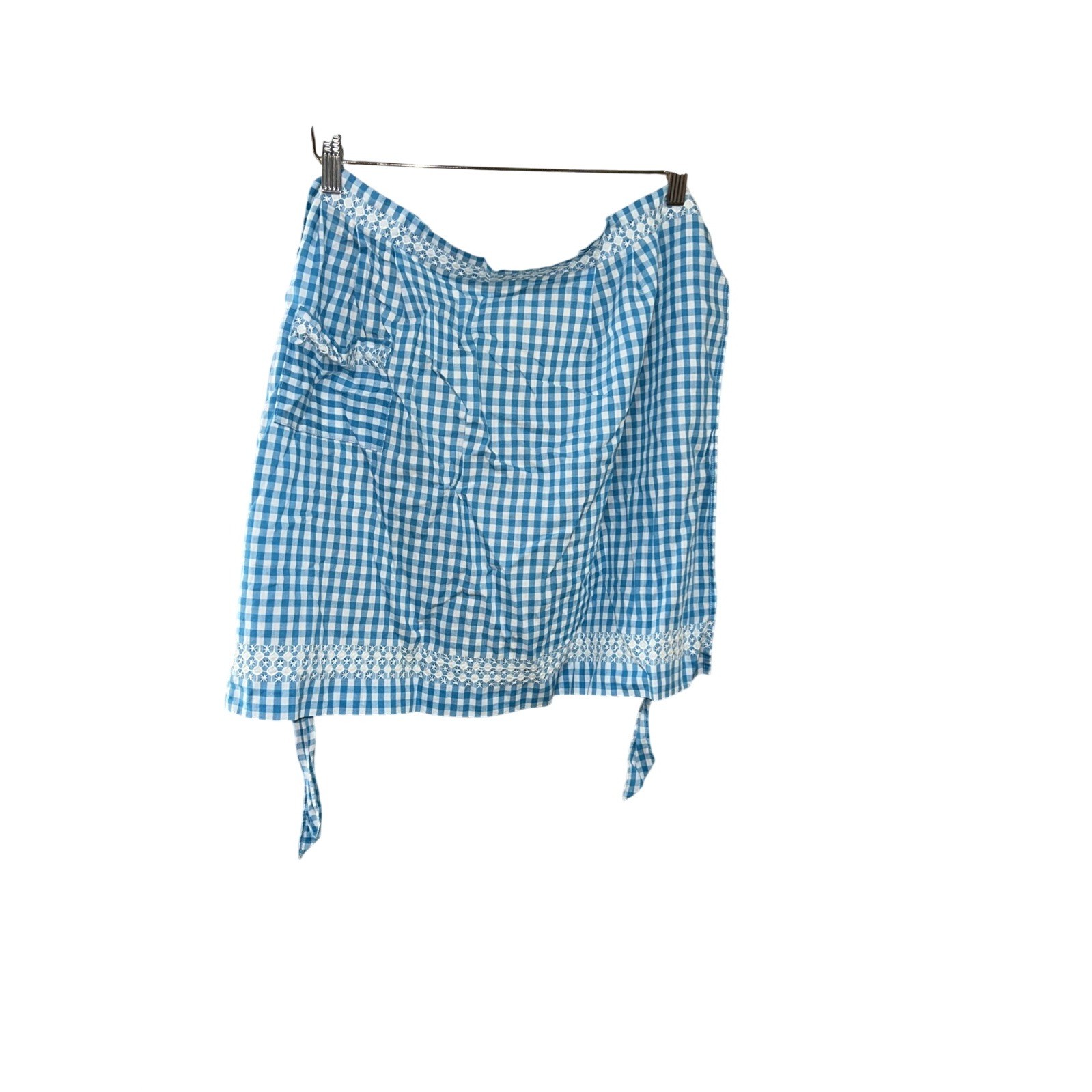 True Vintage 70s Apron Handmade Blue/white Checks Osfm