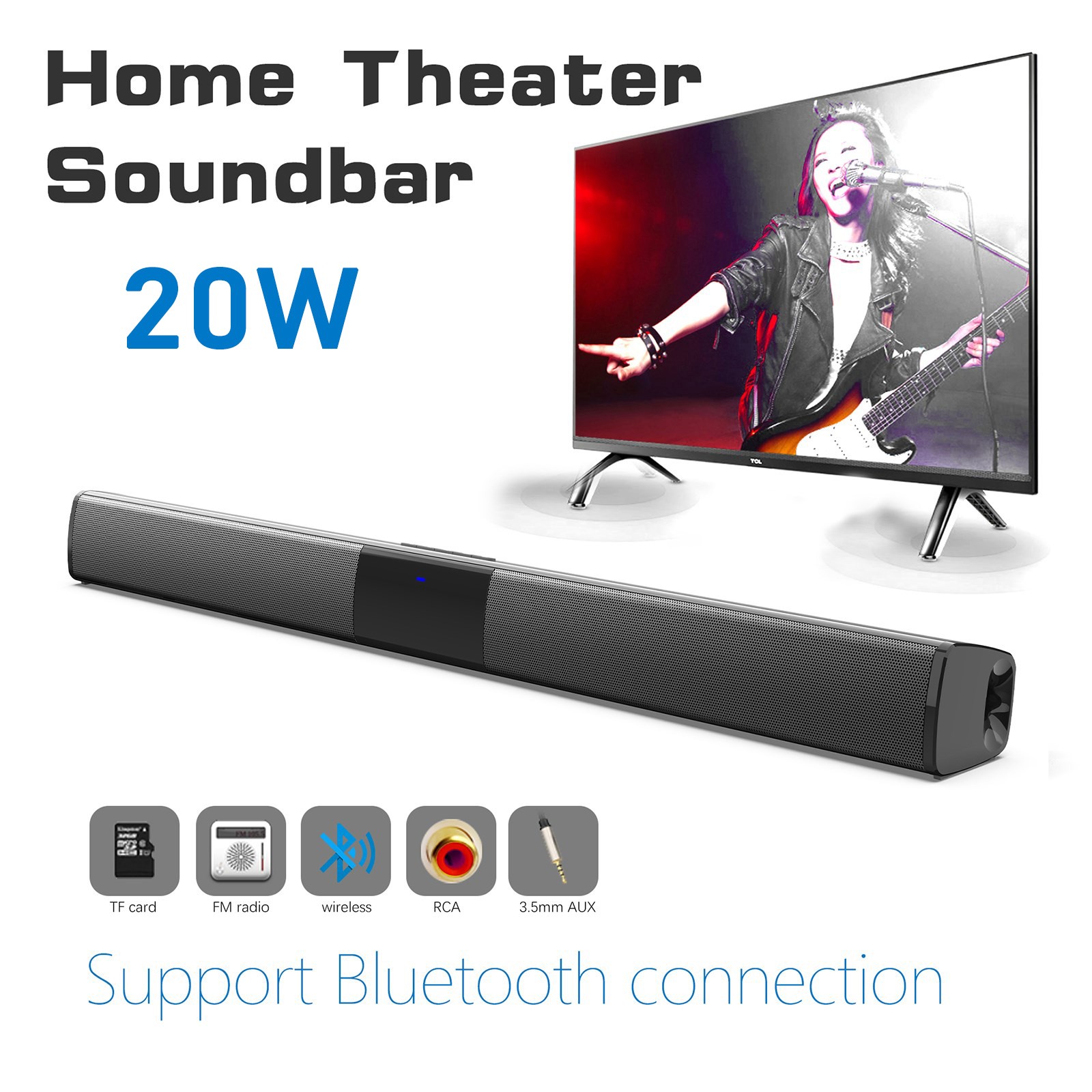 BT Surround Sound Bar 4 Speaker System Wireless Subwoofer TV Home Theater&Remote