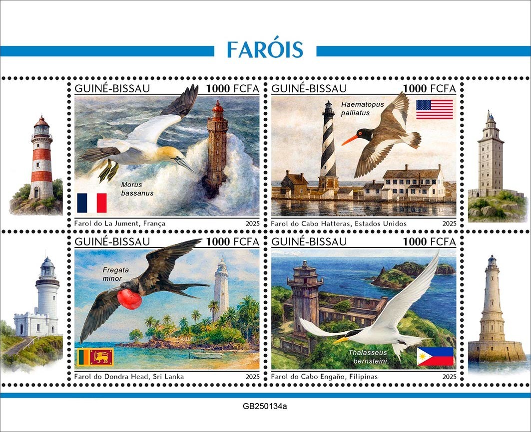 Lighthouses Birds France USA Sri Lanka MNH Stamps 2025 Guinea-Bissau M/S