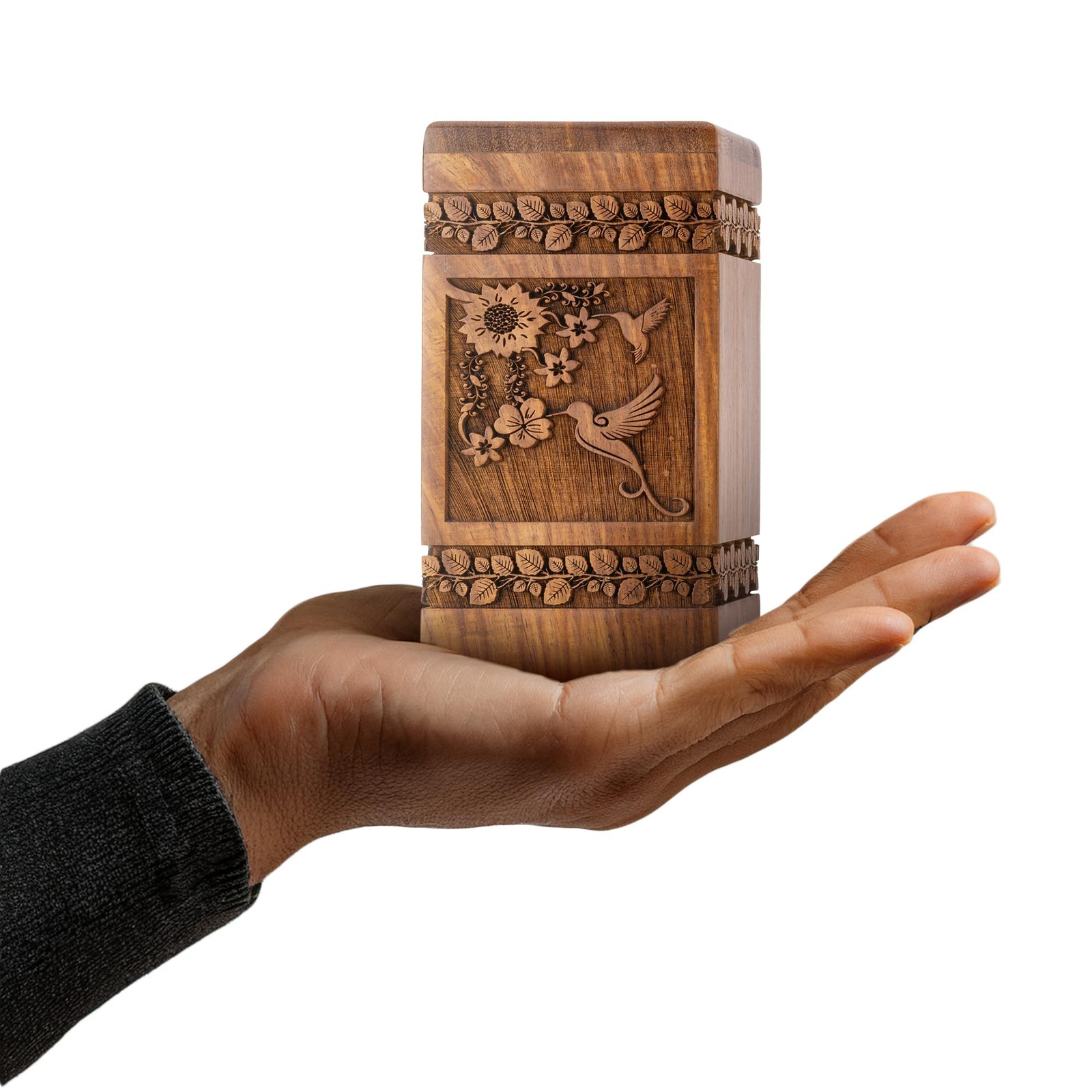 Handcarved Rosewood Hummingbird Keepsake Urn for Human Ashes - Mini 20 lbs Ca...