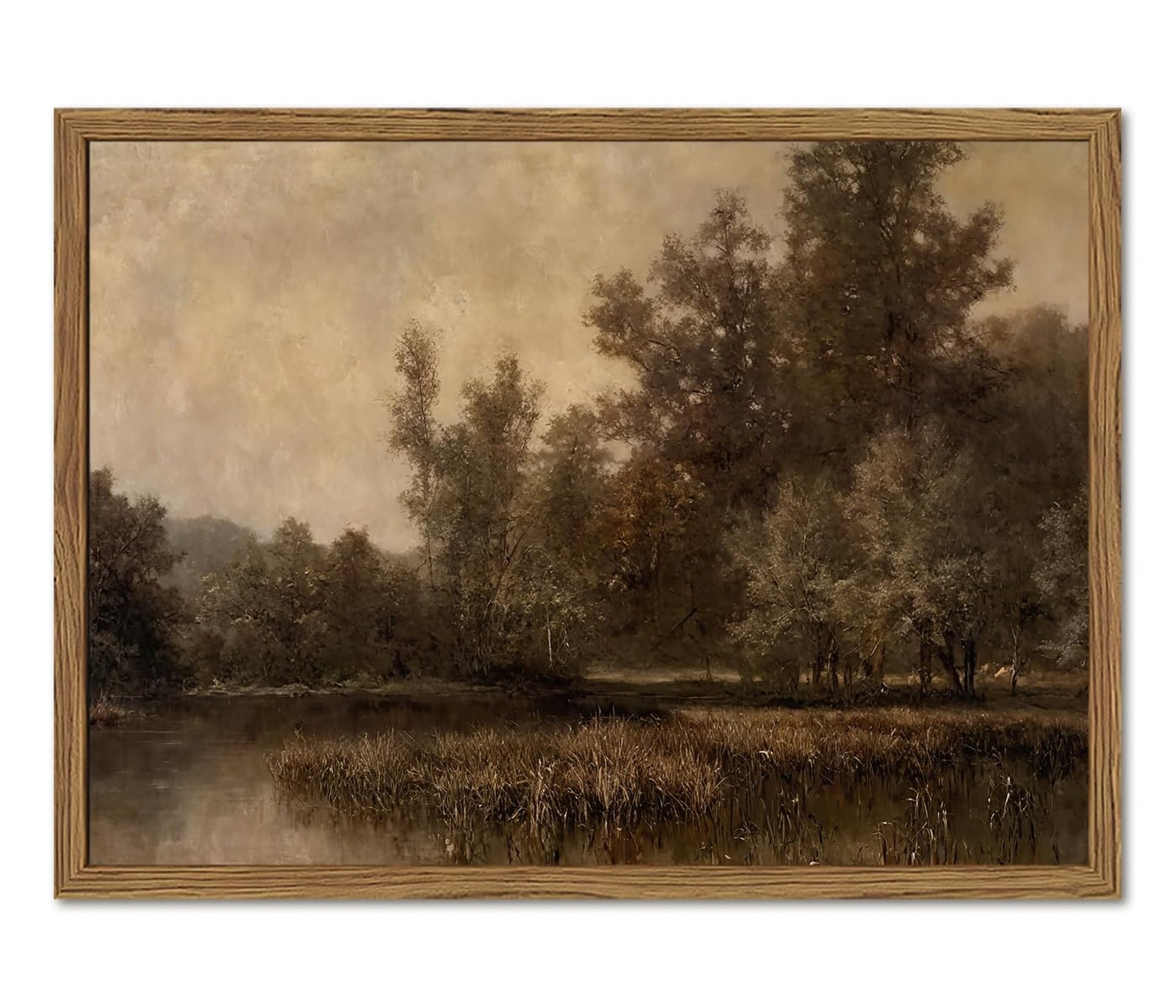 Framed Vintage Landscape Wall Art Forest Lake Swamp Natural Pictures Moody Wi...