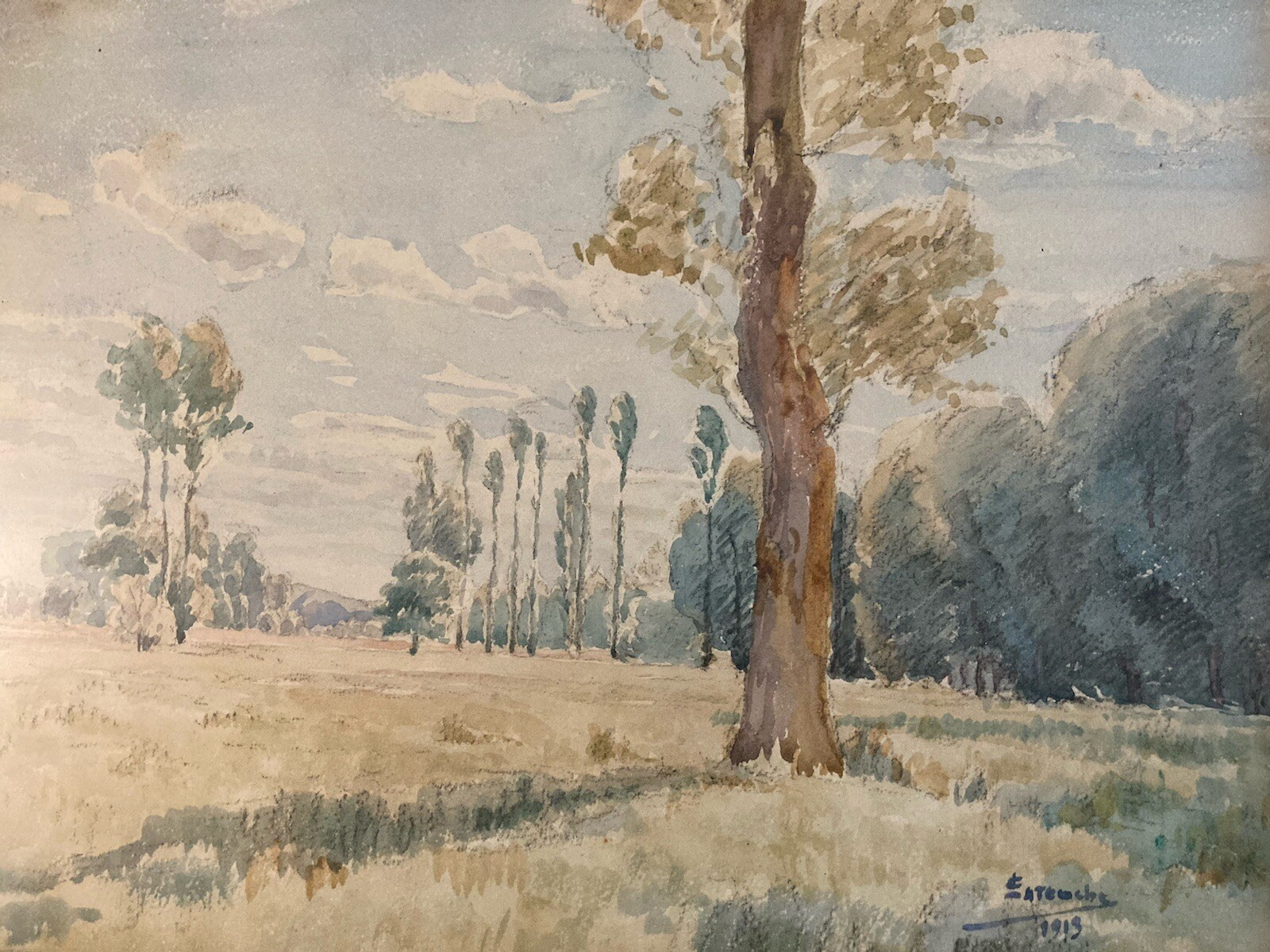 Watercolor Painting Landscape Tree Impressionist Impressionism 1920 Signed