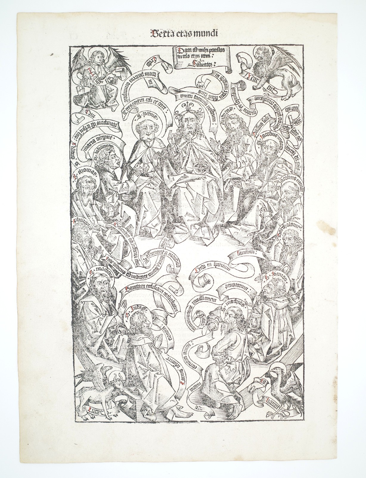 1493 Nuremberg Chronicle Leaf, Christ and The Apostles, Religious Iconography