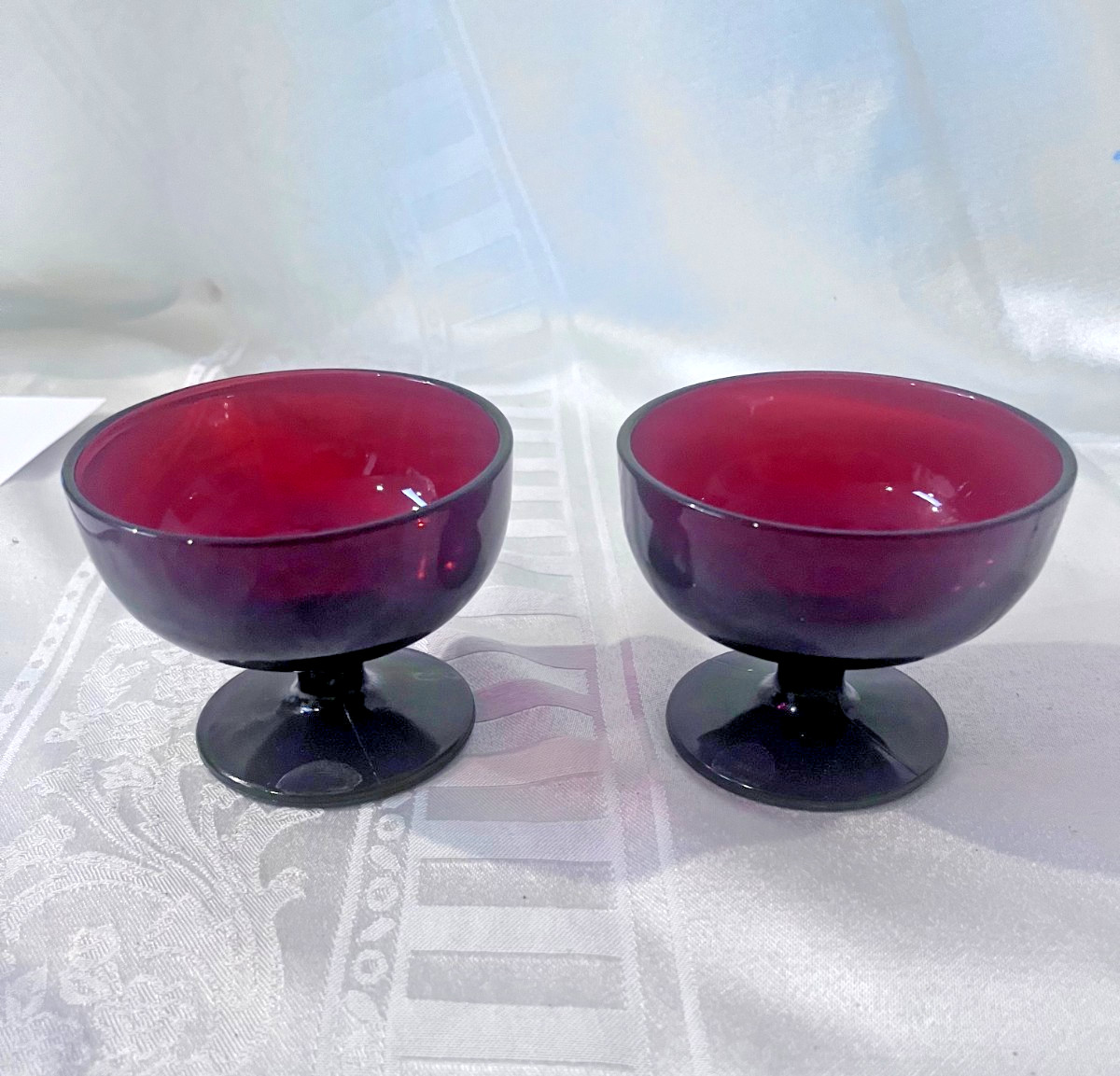 Vintage Anchor Hocking Royal Ruby Red Glass Footed Sherbet Dessert Cups Set Of 2