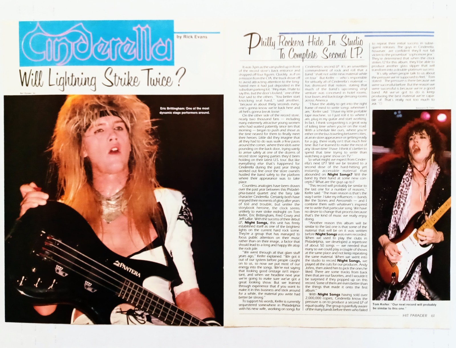 CINDERELLA ERIC BRITTINGHAM-1988 8X11 MAGAZINE ARTICLE & POSTER PINUP CLIPPING