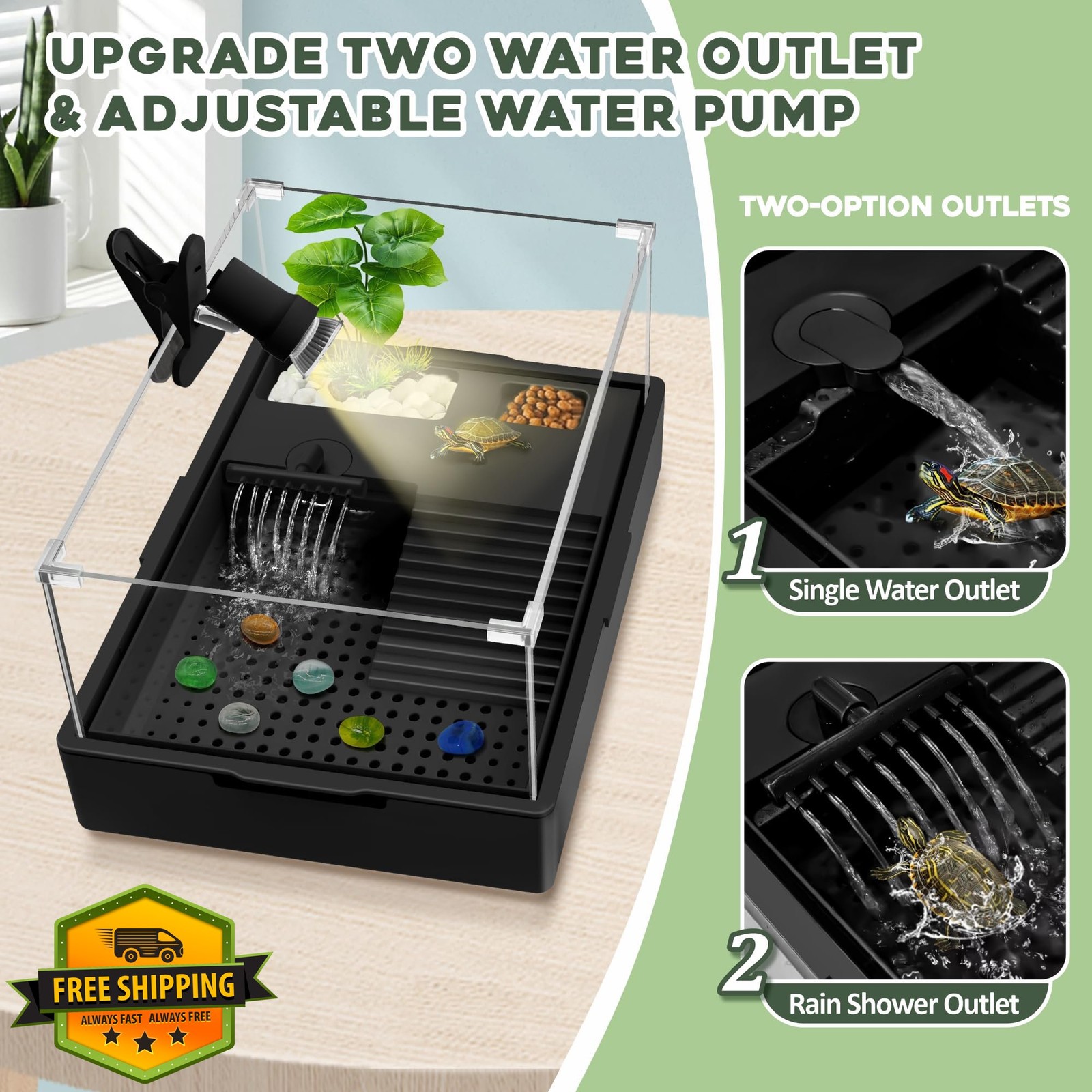 GOZILLA Small Turtle Tank Kit+Water Pump+Lamp, Acrylic Turtle Tank Starter Ki...