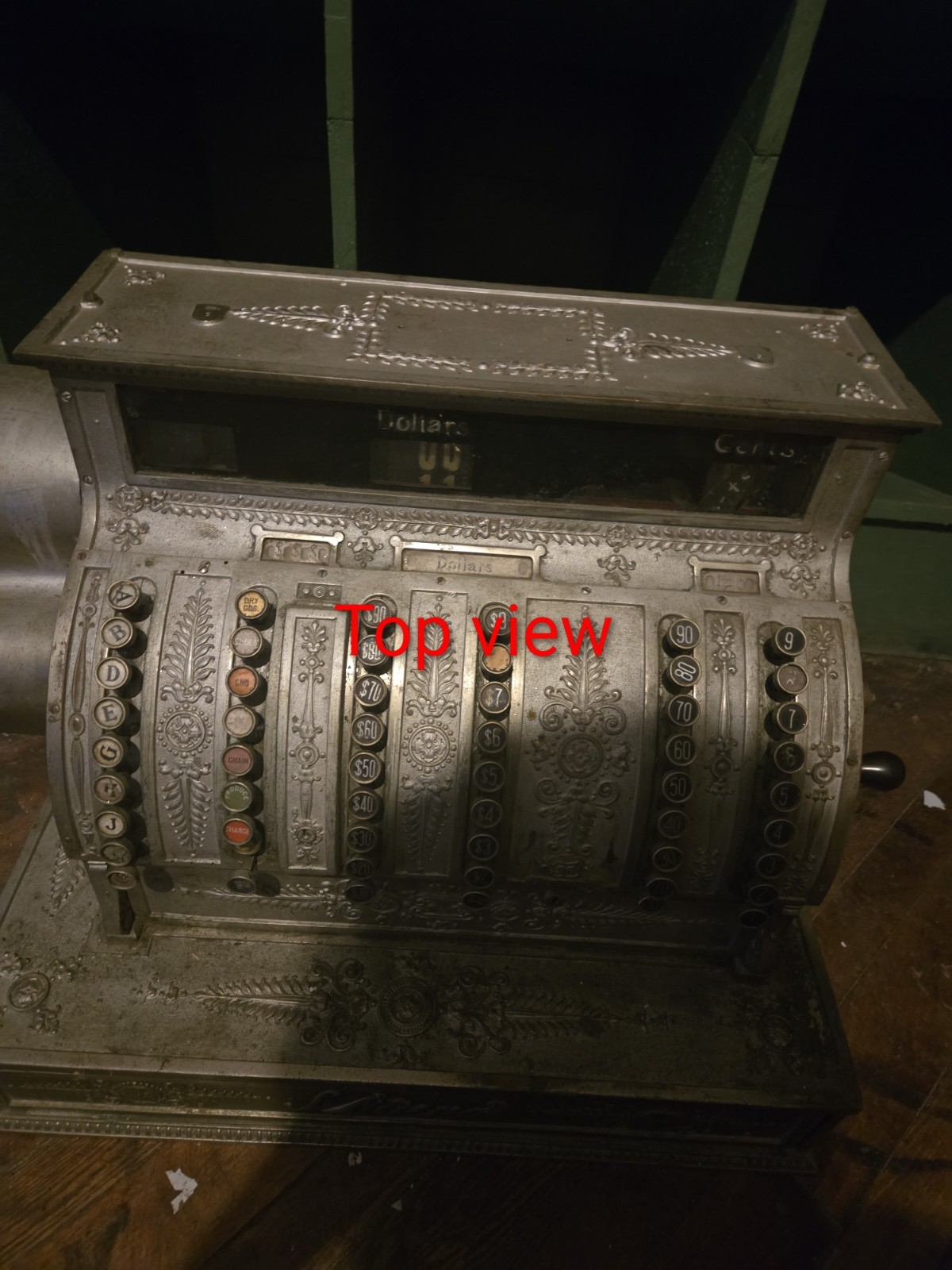 Antique Ornate Metal Cash Register with Key