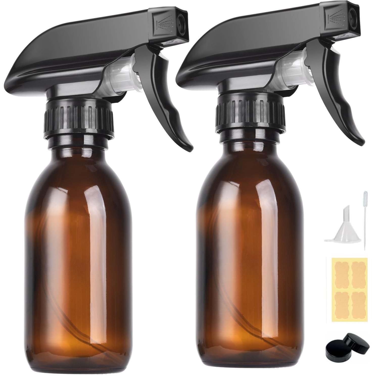 4oz Amber Glass Spray Bottles 2 Pack Refillable Mist Sprayer w Labels Funnel 